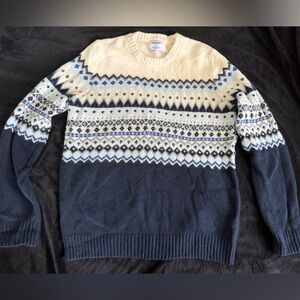 Old Navy Navy and Cream Fair Isle Crewneck Sweater
